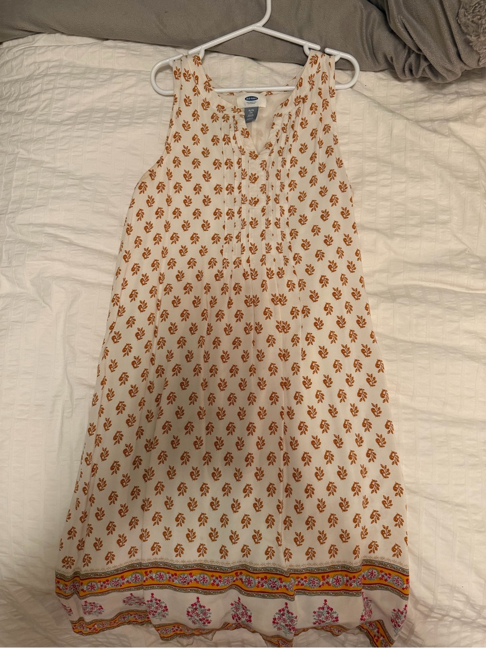Old Navy Cream Sleeveless Dress with Rust Floral Print and Multicolor Border